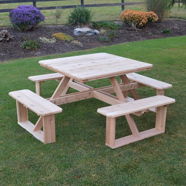 A &amp; L Furniture Western Red Cedar Square Walk-In Table Picnic Table Unfinished / No