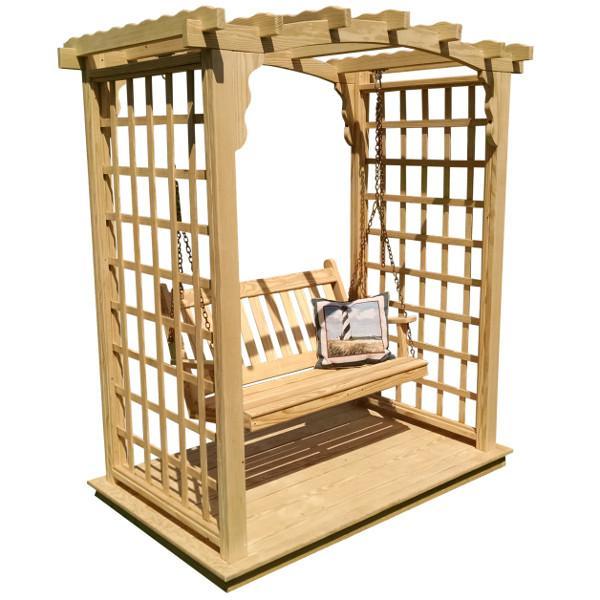 A &amp; L Furniture Yellow Pine Cambridge Arbor with Deck &amp; Swing Porch Swings 5ft / Unfinished