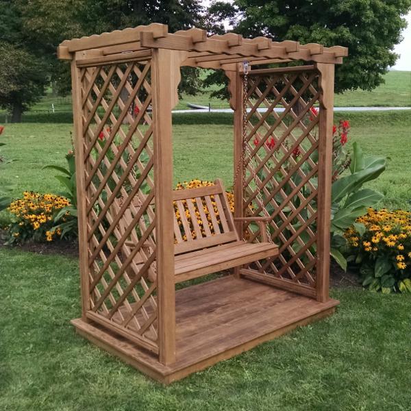 A &amp; L Furniture Yellow Pine Covington Arbor with Deck &amp; Swing Porch Swings 5ft / Unfinished