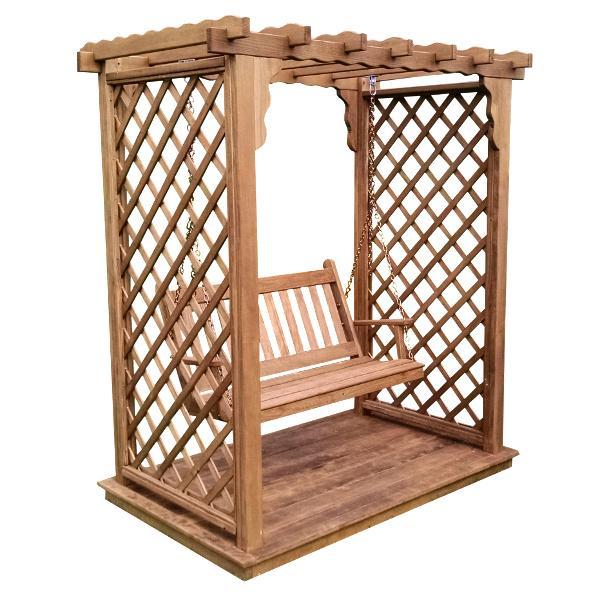 A &amp; L Furniture Yellow Pine Covington Arbor with Deck &amp; Swing Porch Swings 5ft / Unfinished