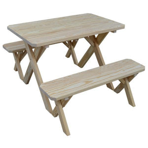 A & L Furniture Yellow Pine Cross Legged Picnic Table with 2 Benches Picnic Table 4ft / Unfinished / No