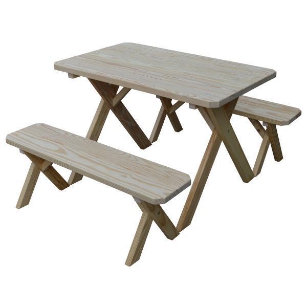 A &amp; L Furniture Yellow Pine Cross Legged Picnic Table with 2 Benches Picnic Table 4ft / Unfinished / No