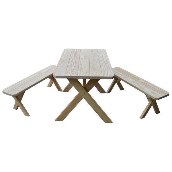 A &amp; L Furniture Yellow Pine Cross Legged Picnic Table with 2 Benches Picnic Table 4ft / Unfinished / No