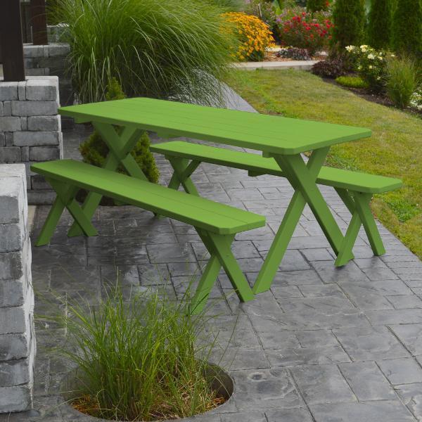 A &amp; L Furniture Yellow Pine Cross Legged Picnic Table with 2 Benches Picnic Table 4ft / Unfinished / No