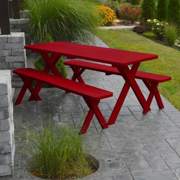 A &amp; L Furniture Yellow Pine Cross Legged Picnic Table with 2 Benches Picnic Table 4ft / Unfinished / No