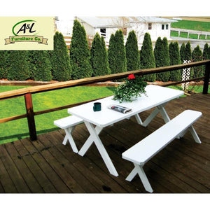 A & L Furniture Yellow Pine Cross Legged Picnic Table with 2 Benches Picnic Table 4ft / Unfinished / No