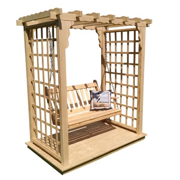 A &amp; L Furniture Yellow Pine Lexington Arbor with Deck &amp; Swing Porch Swings 5ft / Unfinished