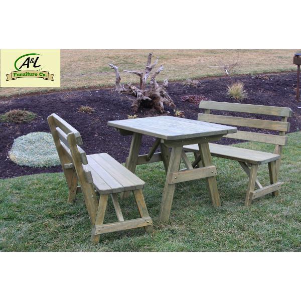 Yellow Pine Picnic Table with 2 Backed Benches - The Charming Bench Company
