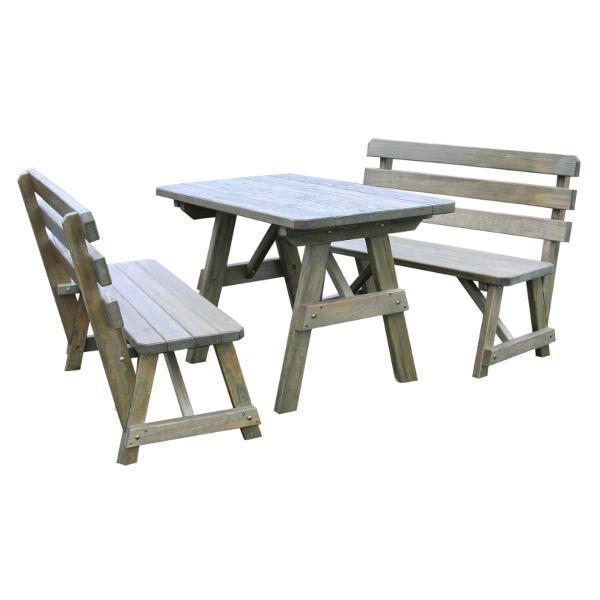 A &amp; L Furniture Yellow Pine Picnic Table with 2 Backed Benches Size 6ft - 8ft Picnic Table 6ft / Unfinished / No