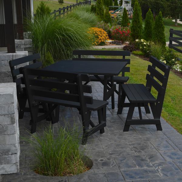 A &amp; L Furniture Yellow Pine Square Picnic Table with 4 Backed Benches Picnic Table Black / No