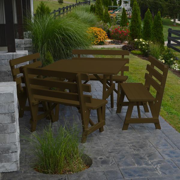 A &amp; L Furniture Yellow Pine Square Picnic Table with 4 Backed Benches Picnic Table Coffee / No