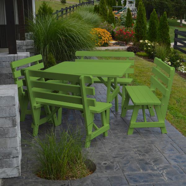 A &amp; L Furniture Yellow Pine Square Picnic Table with 4 Backed Benches Picnic Table Lime / No