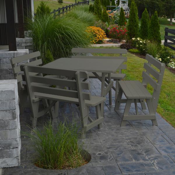 A &amp; L Furniture Yellow Pine Square Picnic Table with 4 Backed Benches Picnic Table Olive Gray / No