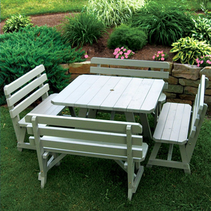 A & L Furniture Yellow Pine Square Picnic Table with 4 Backed Benches Picnic Table Unfinished / No