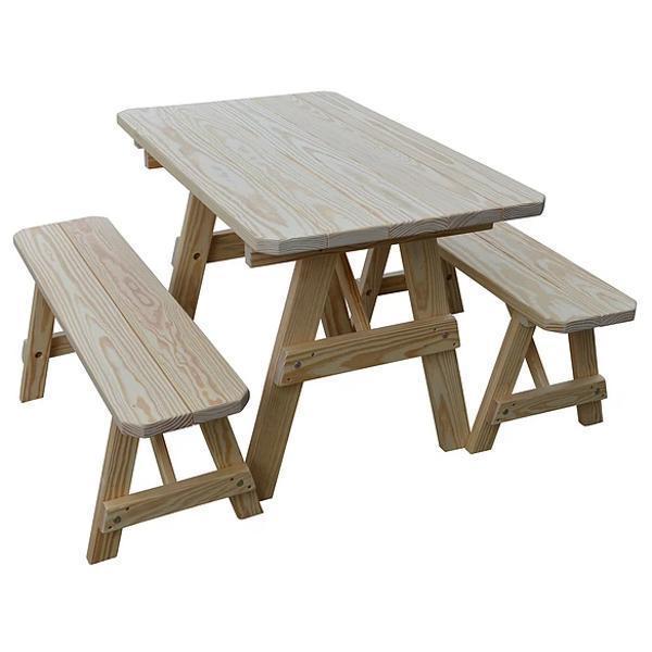 A &amp; L Furniture Yellow Pine Traditional Picnic Table with 2 Benches – Size 6ft and 8ft Picnic Table 6ft / Unfinished / No
