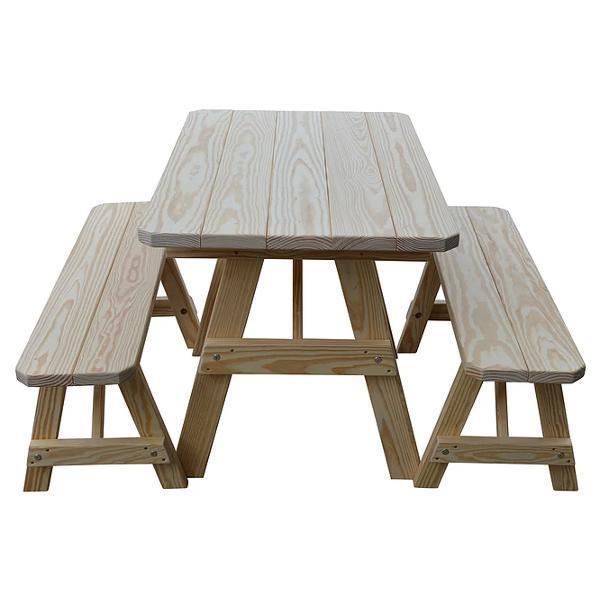 A &amp; L Furniture Yellow Pine Traditional Picnic Table with 2 Benches – Size 6ft and 8ft Picnic Table 6ft / Unfinished / No