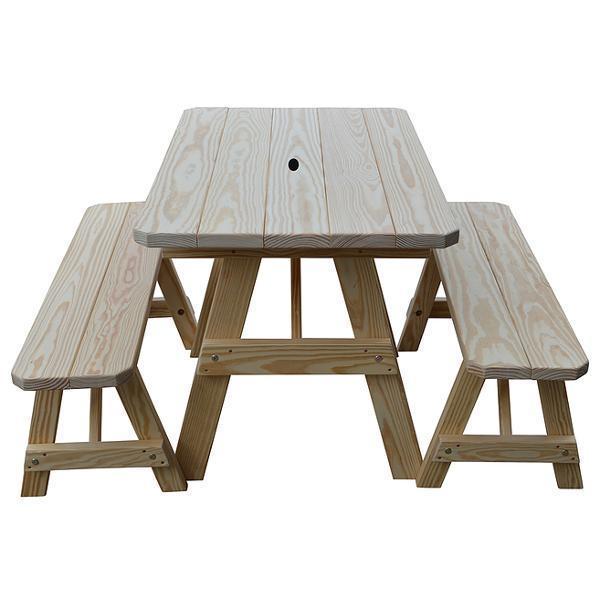 A &amp; L Furniture Yellow Pine Traditional Picnic Table with 2 Benches – Size 6ft and 8ft Picnic Table 6ft / Unfinished / No
