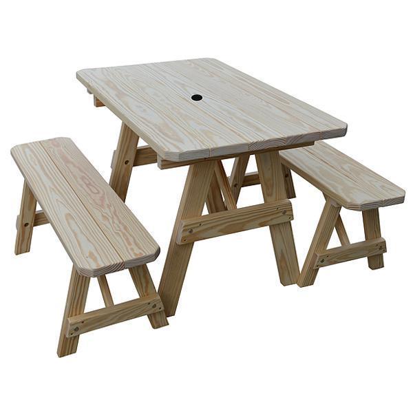 A &amp; L Furniture Yellow Pine Traditional Picnic Table with 2 Benches – Size 6ft and 8ft Picnic Table 6ft / Unfinished / No