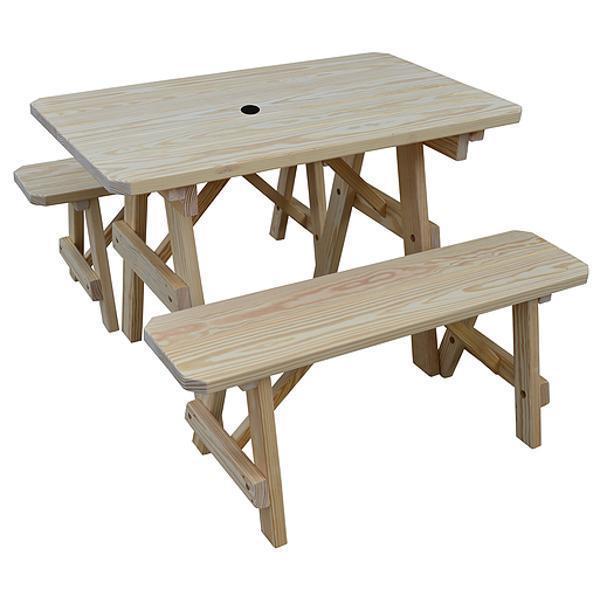 A &amp; L Furniture Yellow Pine Traditional Picnic Table with 2 Benches – Size 6ft and 8ft Picnic Table 6ft / Unfinished / No