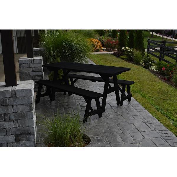 A &amp; L Furniture Yellow Pine Traditional Picnic Table with 2 Benches – Size 6ft and 8ft Picnic Table 6ft / Unfinished / No