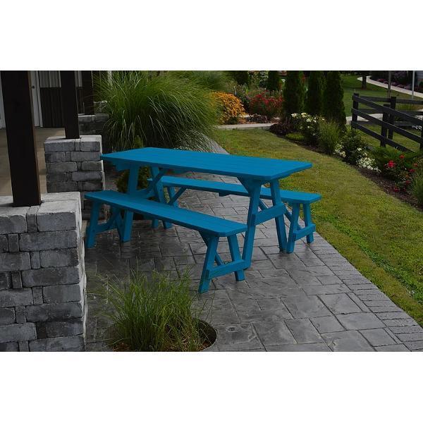 A &amp; L Furniture Yellow Pine Traditional Picnic Table with 2 Benches – Size 6ft and 8ft Picnic Table 6ft / Unfinished / No