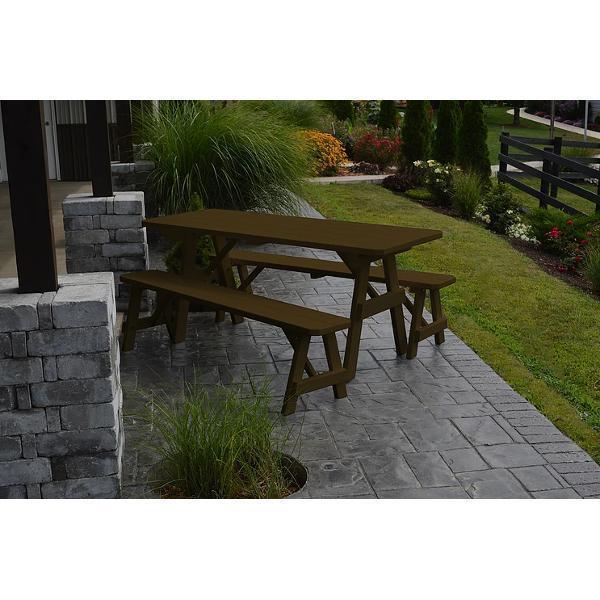 A &amp; L Furniture Yellow Pine Traditional Picnic Table with 2 Benches – Size 6ft and 8ft Picnic Table 6ft / Unfinished / No