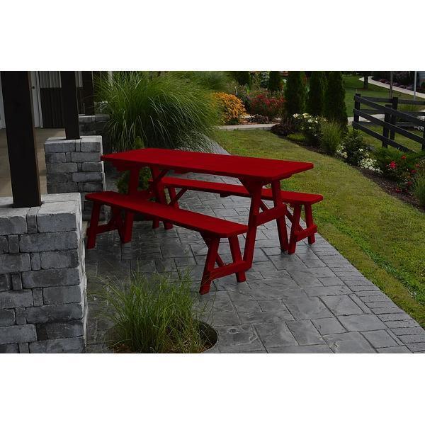 A &amp; L Furniture Yellow Pine Traditional Picnic Table with 2 Benches – Size 6ft and 8ft Picnic Table 6ft / Unfinished / No