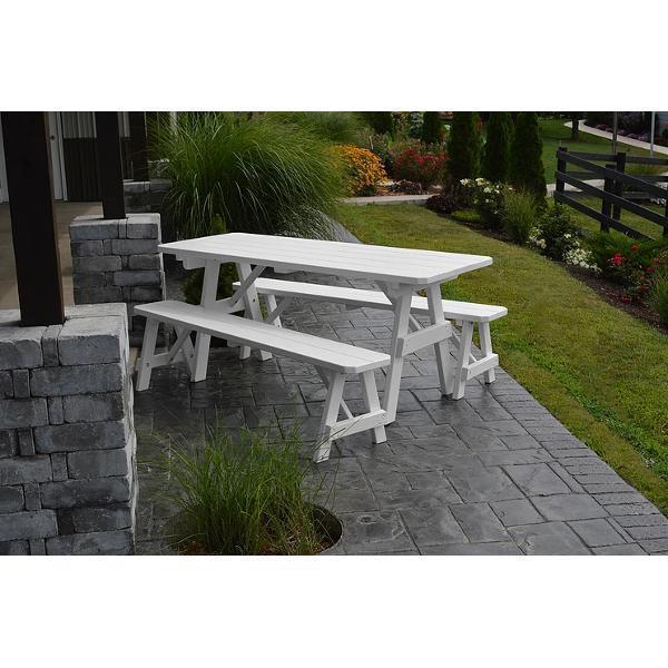 A &amp; L Furniture Yellow Pine Traditional Picnic Table with 2 Benches – Size 6ft and 8ft Picnic Table 6ft / Unfinished / No