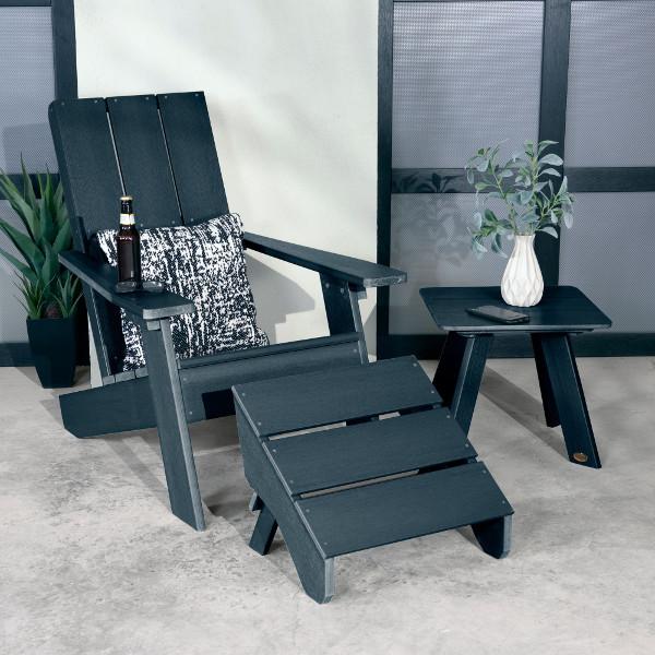 Adirondack 1 Barcelona Modern Chair With 1 Barcelona Modern Side Table &amp; 1 Folding Ottoman Conversation Set