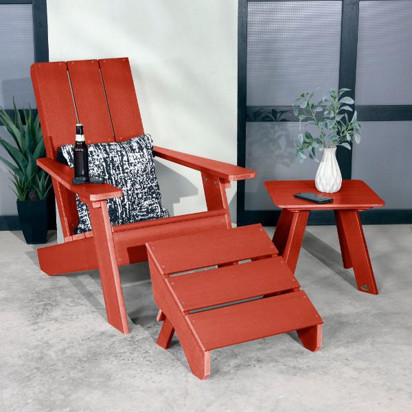 Adirondack 1 Barcelona Modern Chair With 1 Barcelona Modern Side Table &amp; 1 Folding Ottoman Conversation Set