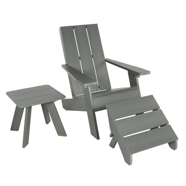 Adirondack 1 Barcelona Modern Chair With 1 Barcelona Modern Side Table &amp; 1 Folding Ottoman Conversation Set Coastal Teak