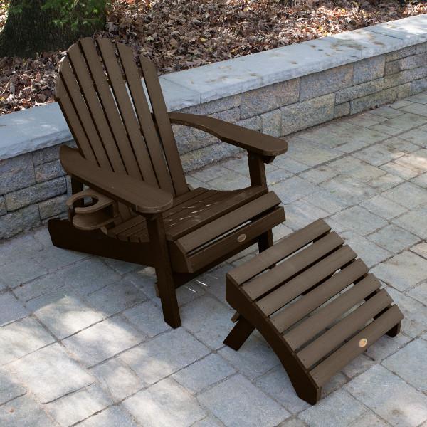 Adirondack 1 Hamilton Folding &amp; Reclining Outdoor Chair with 1 Ottoman &amp; 1 Easy-add Cup Holder Conversation Set