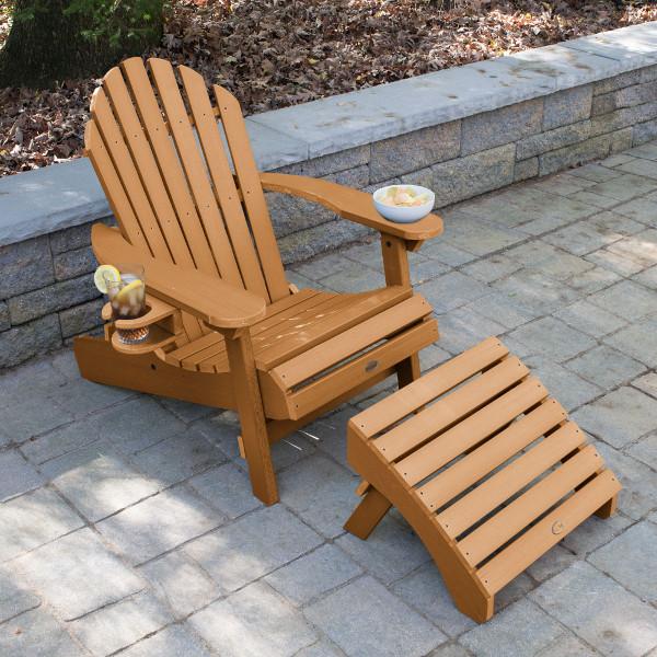 Adirondack 1 Hamilton Folding &amp; Reclining Outdoor Chair with 1 Ottoman &amp; 1 Easy-add Cup Holder Conversation Set
