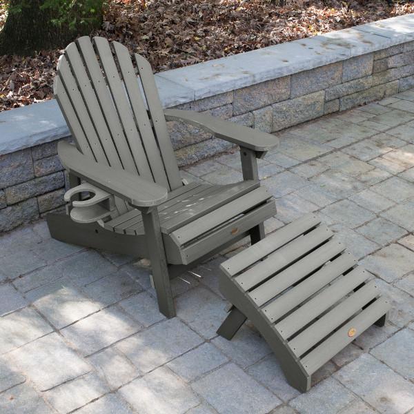 Adirondack 1 Hamilton Folding &amp; Reclining Outdoor Chair with 1 Ottoman &amp; 1 Easy-add Cup Holder Conversation Set