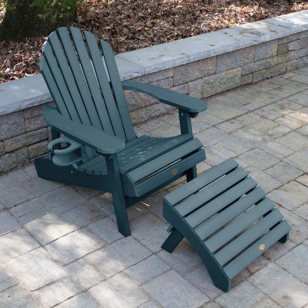 Adirondack 1 Hamilton Folding &amp; Reclining Outdoor Chair with 1 Ottoman &amp; 1 Easy-add Cup Holder Conversation Set
