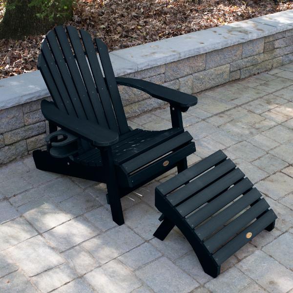 Adirondack 1 Hamilton Folding &amp; Reclining Outdoor Chair with 1 Ottoman &amp; 1 Easy-add Cup Holder Conversation Set