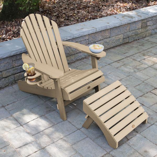 Adirondack 1 Hamilton Folding &amp; Reclining Outdoor Chair with 1 Ottoman &amp; 1 Easy-add Cup Holder Conversation Set