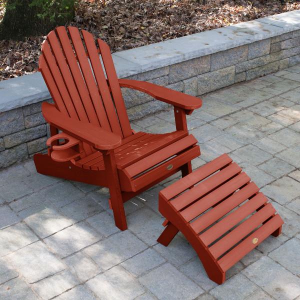 Adirondack 1 Hamilton Folding &amp; Reclining Outdoor Chair with 1 Ottoman &amp; 1 Easy-add Cup Holder Conversation Set