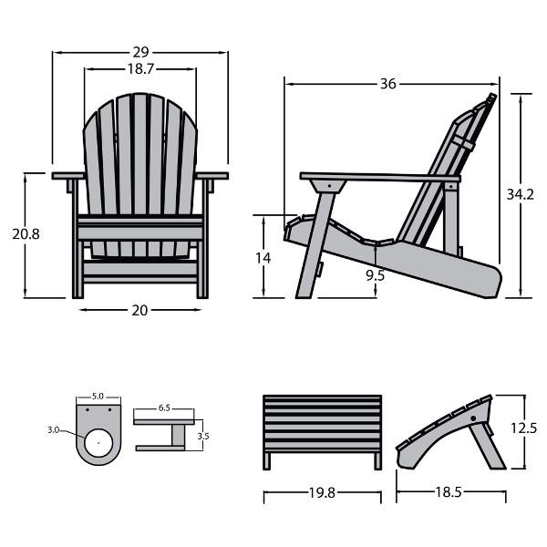 Adirondack 1 Hamilton Folding &amp; Reclining Outdoor Chair with 1 Ottoman &amp; 1 Easy-add Cup Holder Conversation Set
