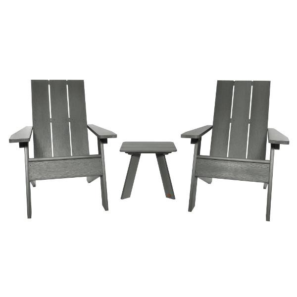 Adirondack 2 Barcelona Modern Chairs with 1 Barcelona Modern Side Table Conversation Set Coastal Teak