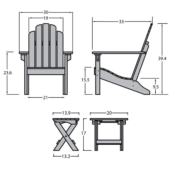 Adirondack 2 Classic Westport Chairs with 1 Folding Side Table Conversation Set