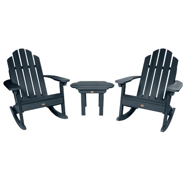 Adirondack 2 Classic Westport Rocking Chairs with 1 Classic Westport Side Table Conversation Set Federal Blue