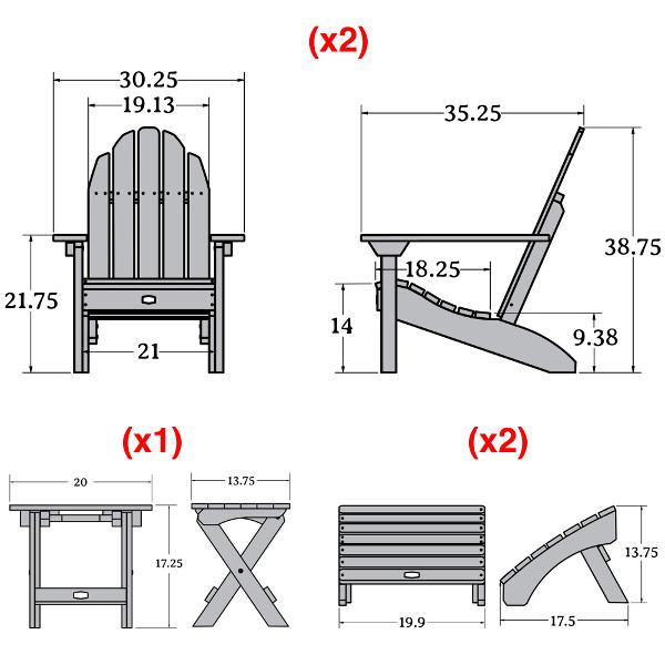 Adirondack 2 Essential Chairs with Folding Side Table &amp; 2 Folding Ottomans Adirondack Chair