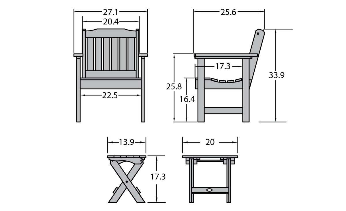 Adirondack 2 Lehigh Garden Chairs with Folding Side Table Conversation Set