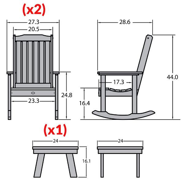 Adirondack 2 Lehigh Rocking Chairs with Side Table Conversation Set