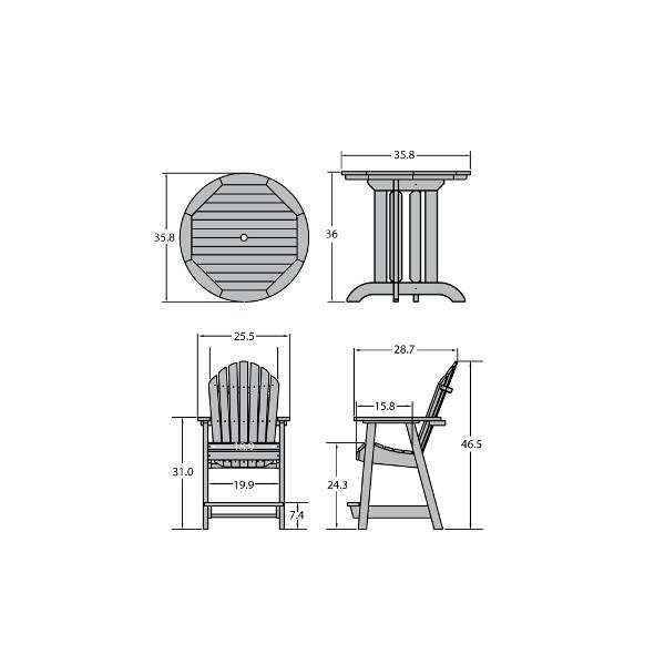 Adirondack Hamilton 3pc Round Counter Height Outdoor Dining Set Dining Set
