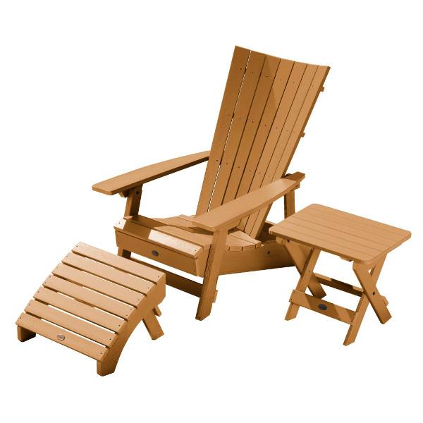 Adirondack Manhattan Beach Chair with Folding Side Table &amp; Ottoman Conversation Set Toffee