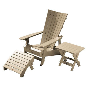 Adirondack Manhattan Beach Chair with Folding Side Table & Ottoman Conversation Set Tuscan Taupe
