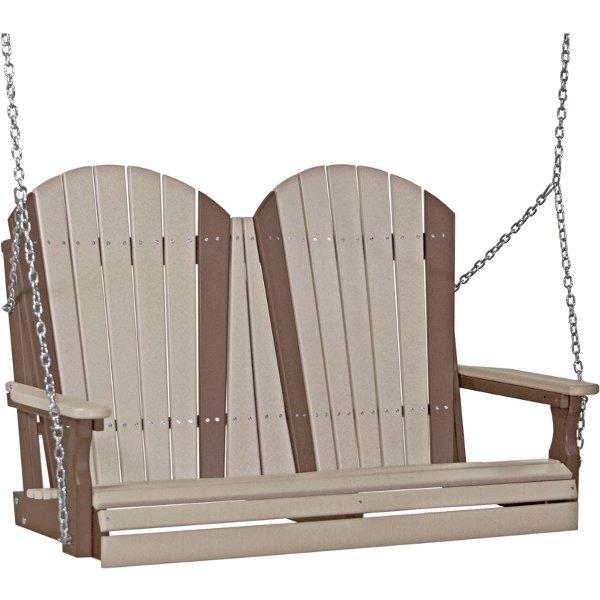 Adirondack Swing Porch Swing 4ft / Weatherwood &amp; Chestnut Brown