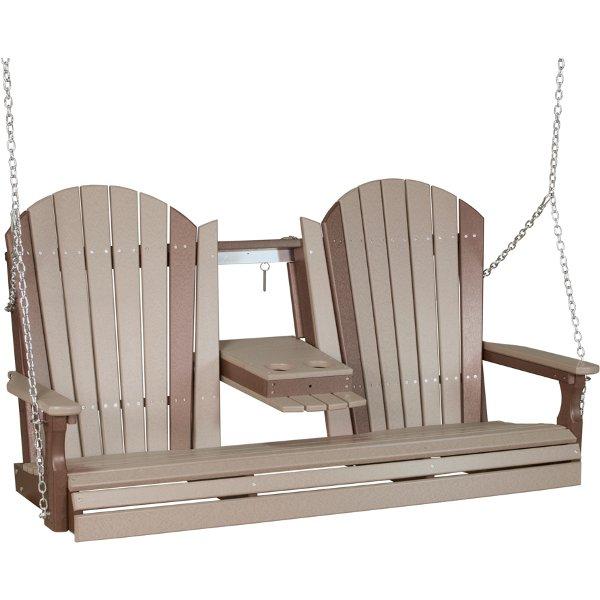 Adirondack Swing Porch Swing 5ft / Weatherwood &amp; Chestnut Brown